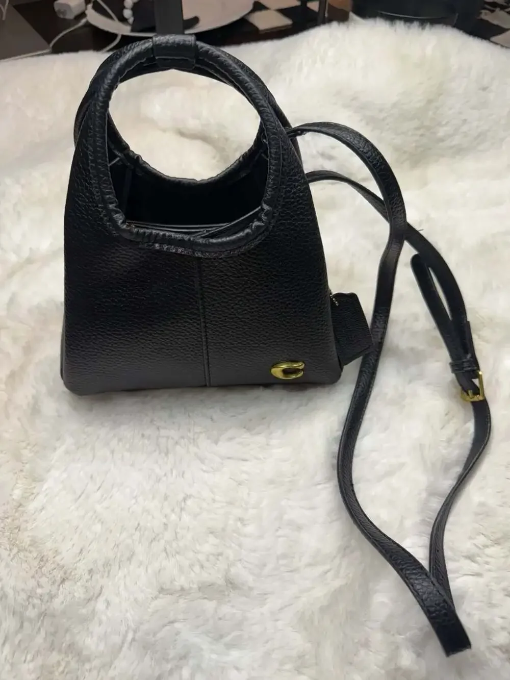 Coach Lana 19 Shoulder Bag in Black Polished Pebble Leather